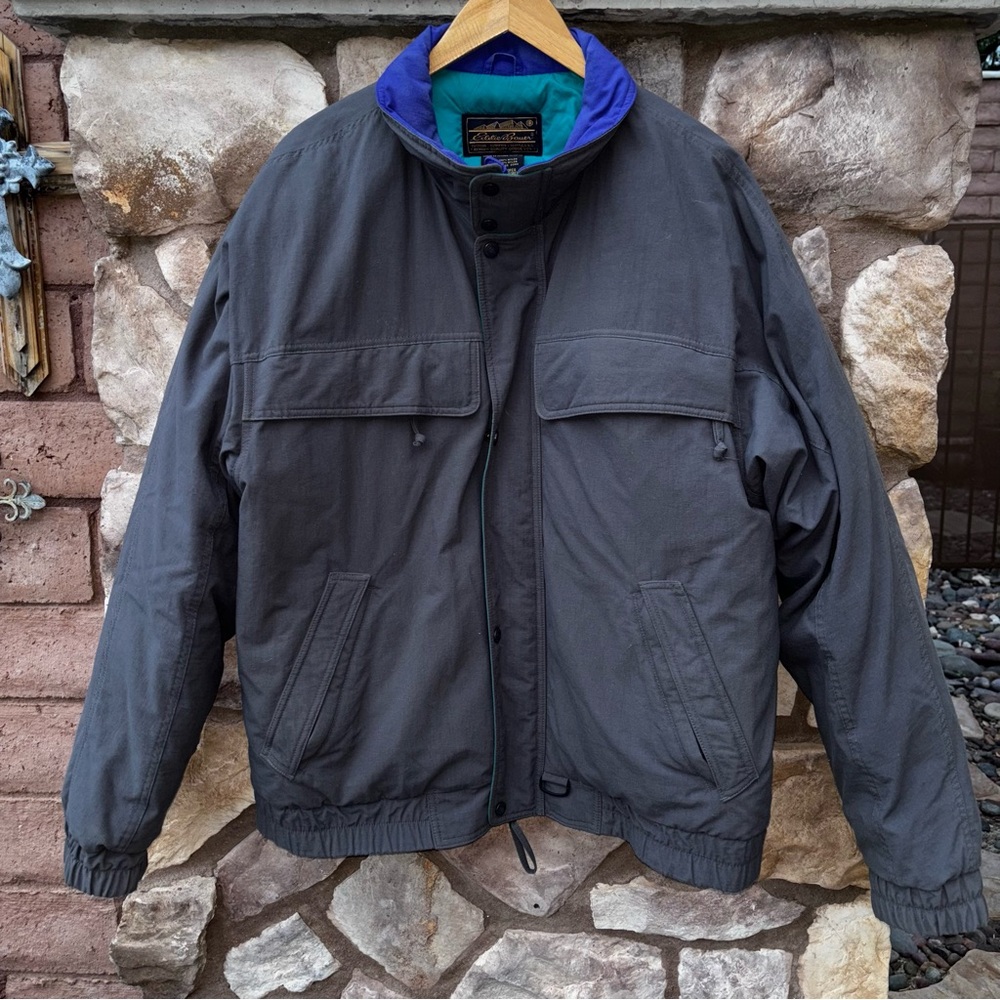 Vintage Eddie Bauer Jacket Goose Down Puffer Bomber Men’s XL Gray Nylon Teal